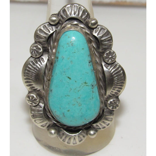 Navajo Royston Turquoise Statement Ring Sz 9 Sterling Silver