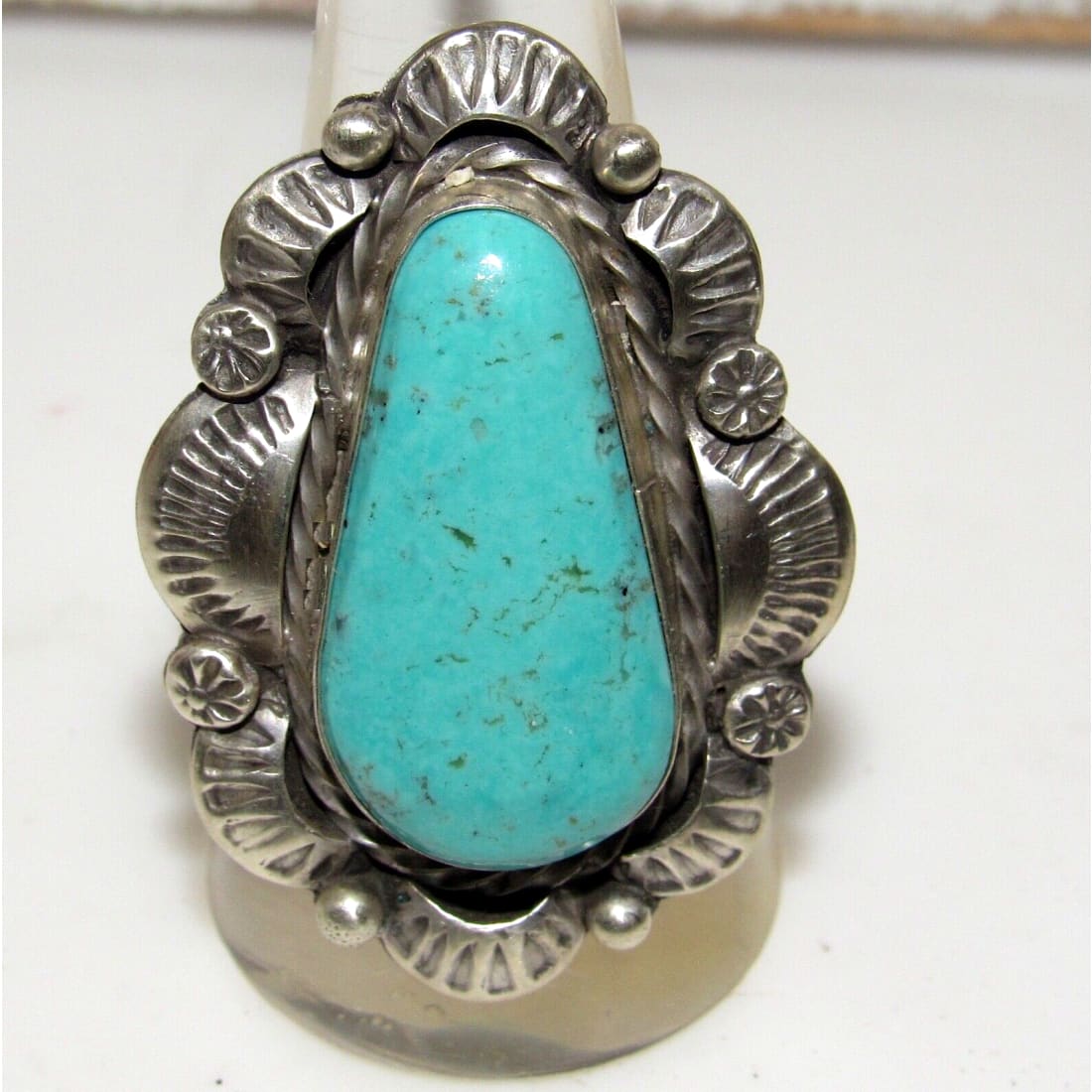 Navajo Royston Turquoise Statement Ring Sz 9 Sterling Silver