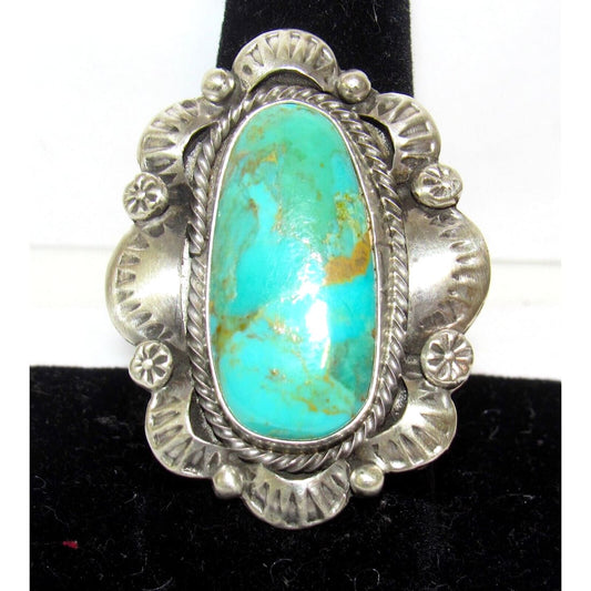 Navajo Royston Turquoise Statement Ring Sz 9 Sterling Silver