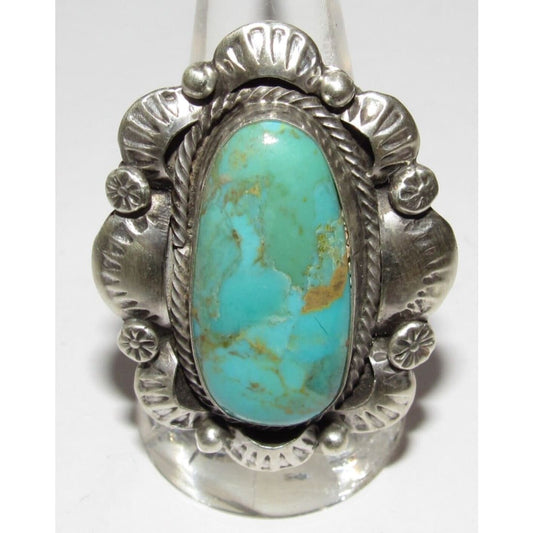 Navajo Royston Turquoise Statement Ring Sz 9 Sterling Silver