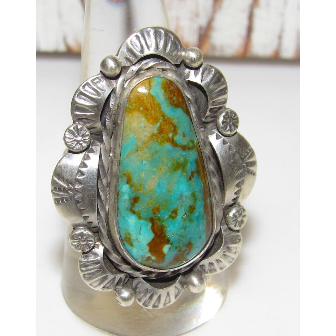 Navajo Royston Turquoise Statement Ring Sz 9 Sterling Silver