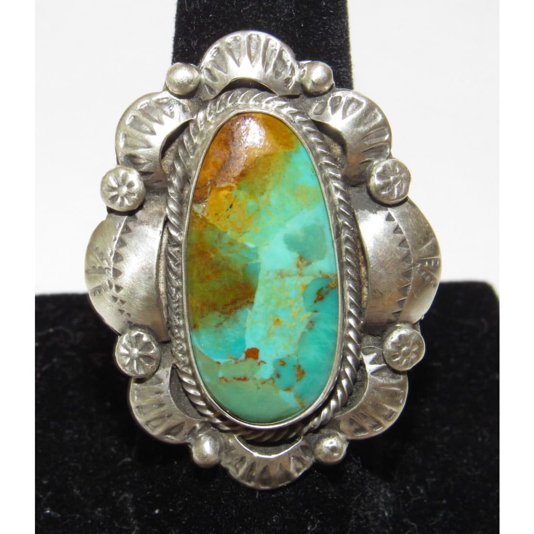 Navajo Royston Turquoise Statement Ring Sz 9 Sterling Silver
