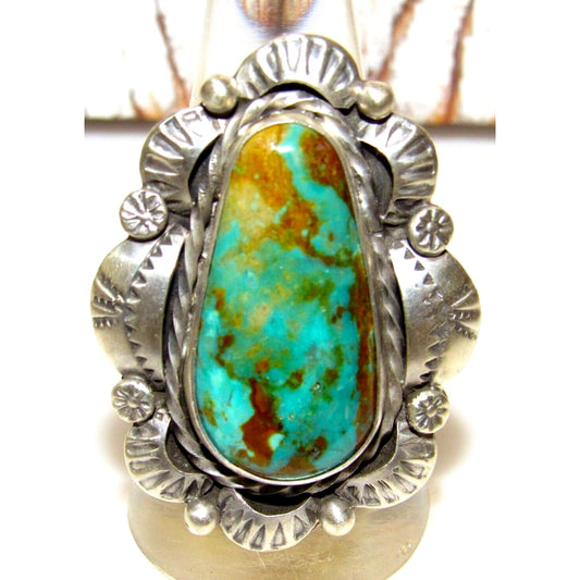 Navajo Royston Turquoise Statement Ring Sz 9 Sterling Silver
