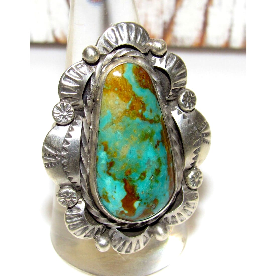 Navajo Royston Turquoise Statement Ring Sz 9 Sterling Silver