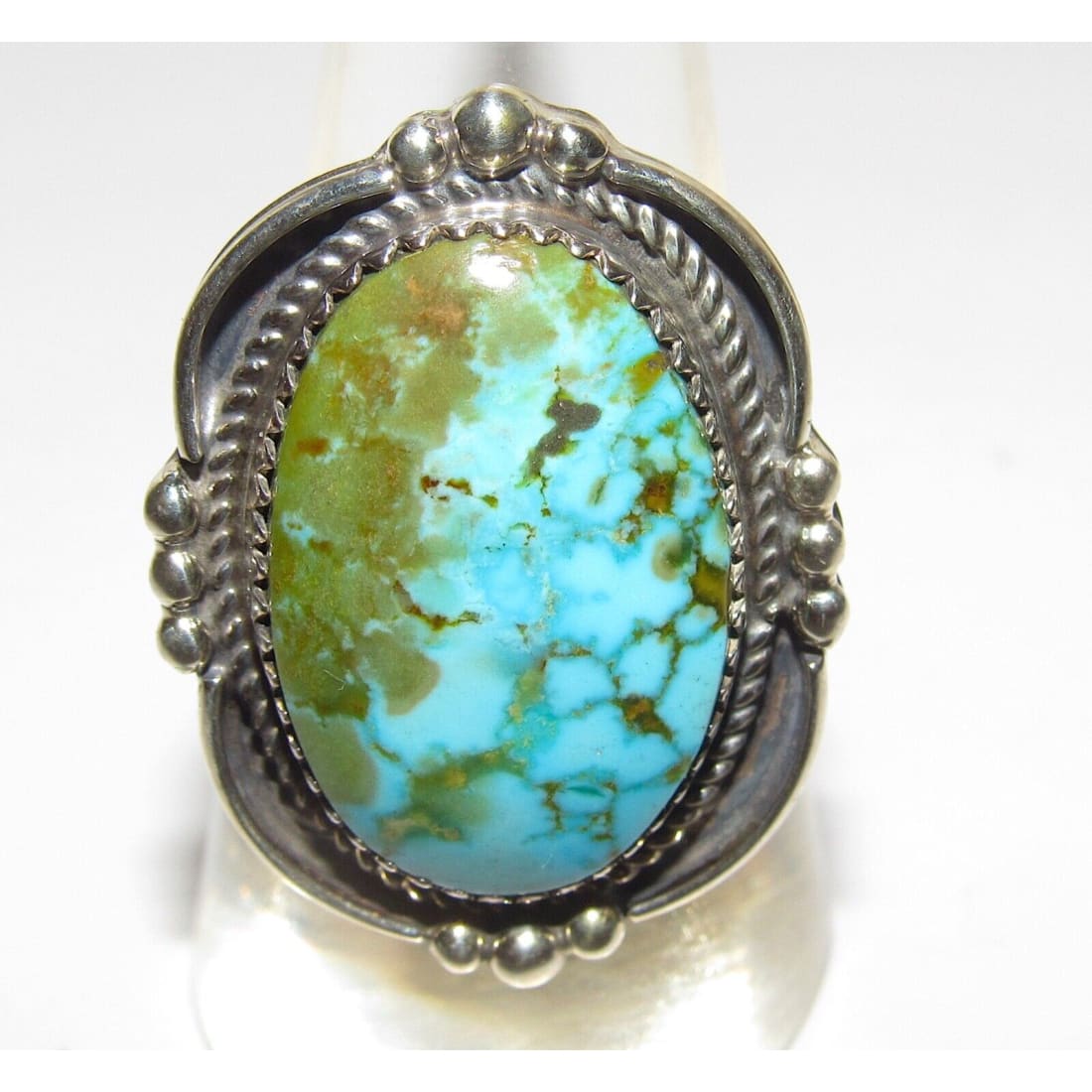 Navajo Royston Turquoise Statement Ring Sz 9 Sterling Silver