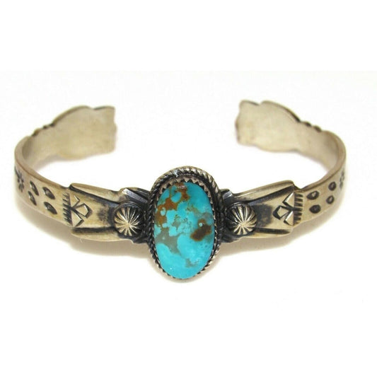 Navajo Royston Turquoise Sterling Hand Etched Stacker Cuff 