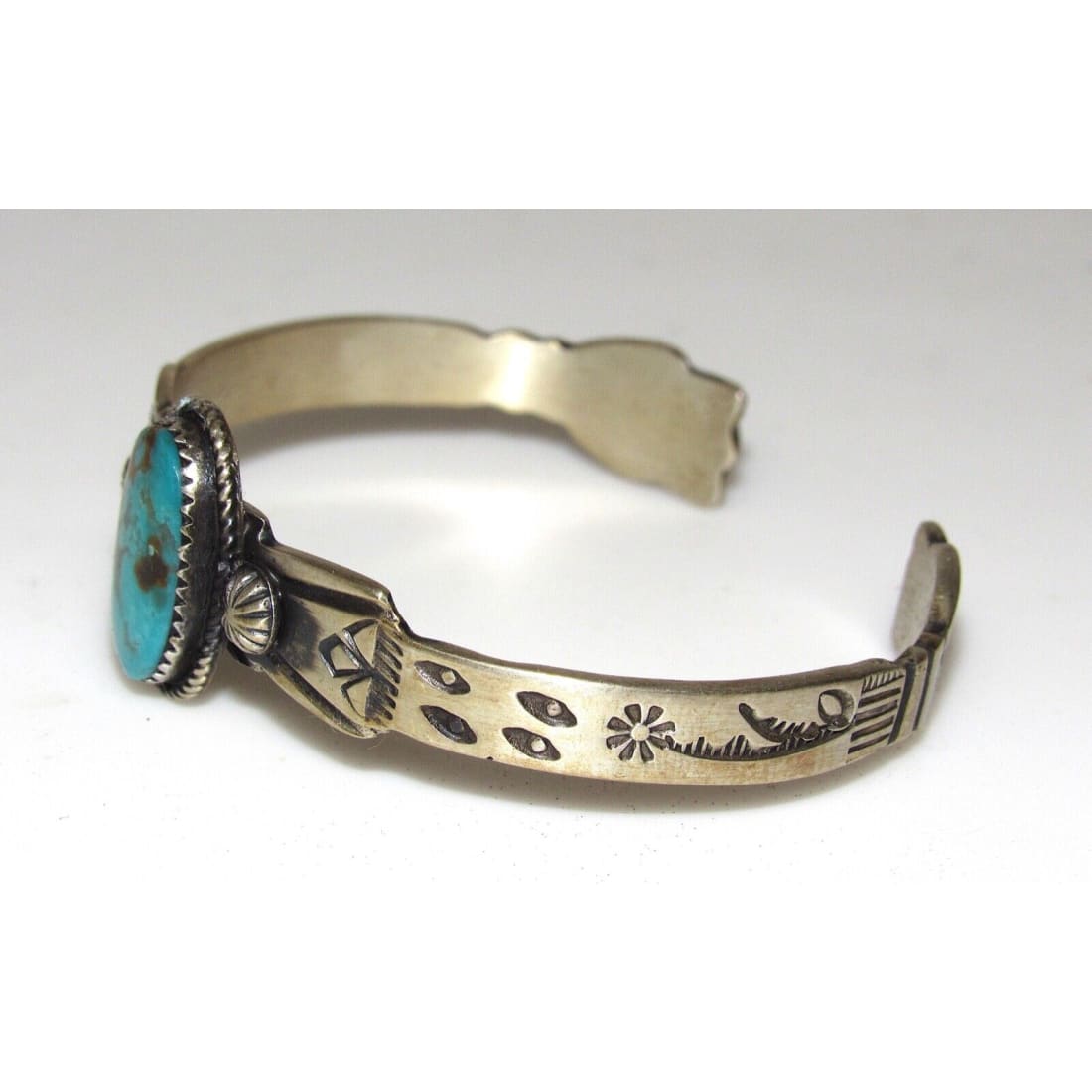 Navajo Royston Turquoise Sterling Hand Etched Stacker Cuff 