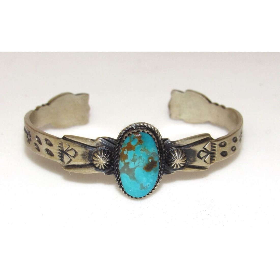 Navajo Royston Turquoise Sterling Hand Etched Stacker Cuff 
