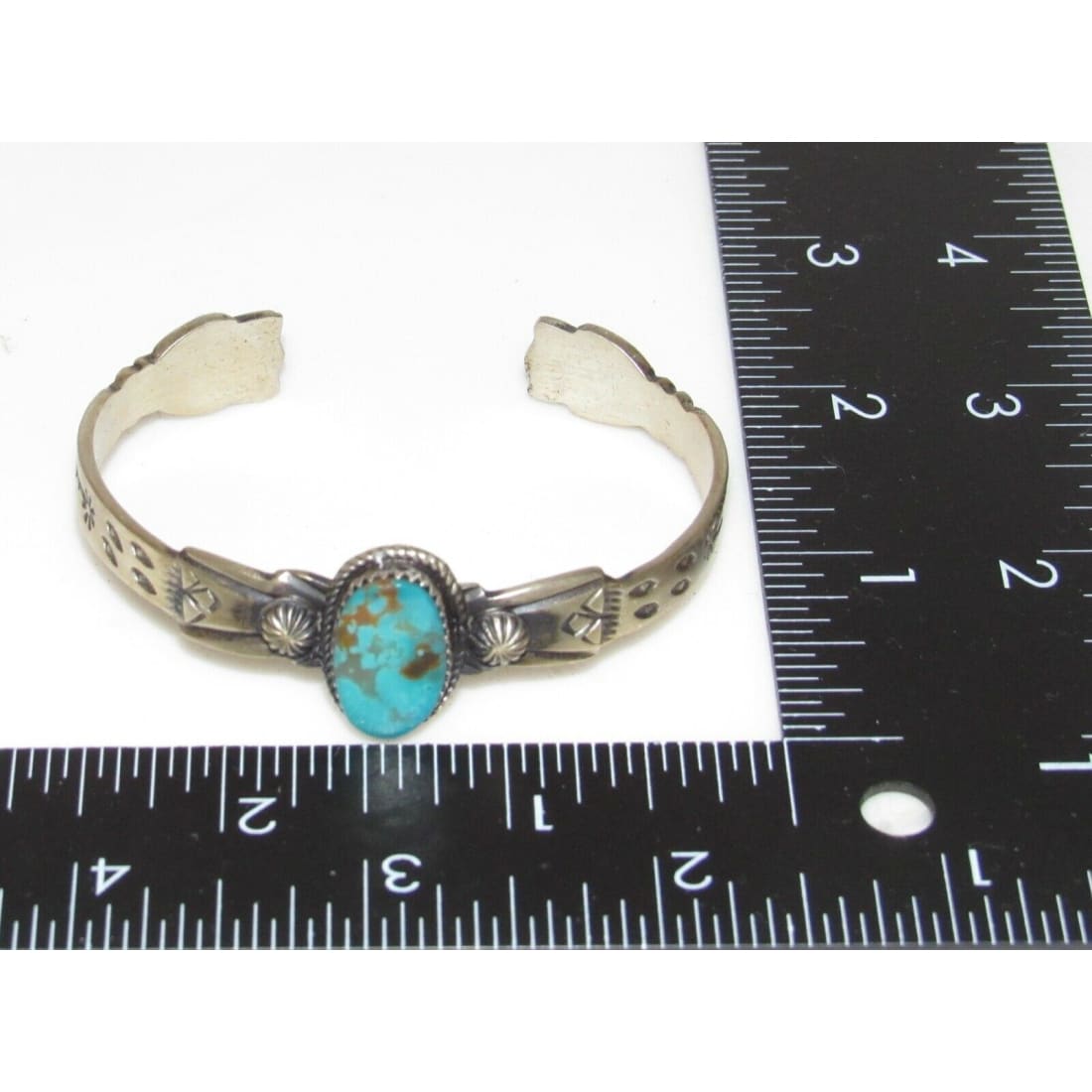Navajo Royston Turquoise Sterling Hand Etched Stacker Cuff 