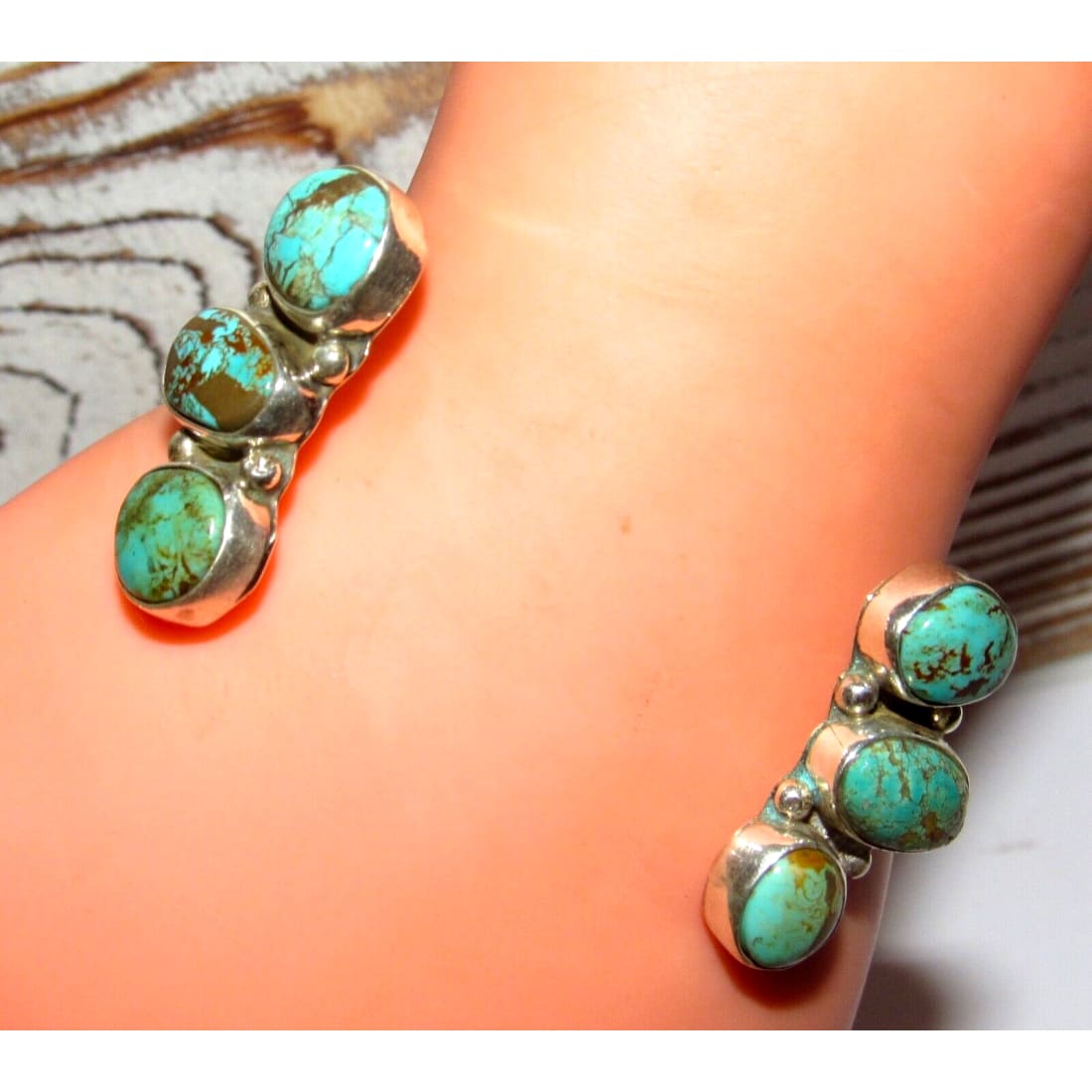 Navajo Royston Turquoise Sterling Open Stacker Cuff Bracelet