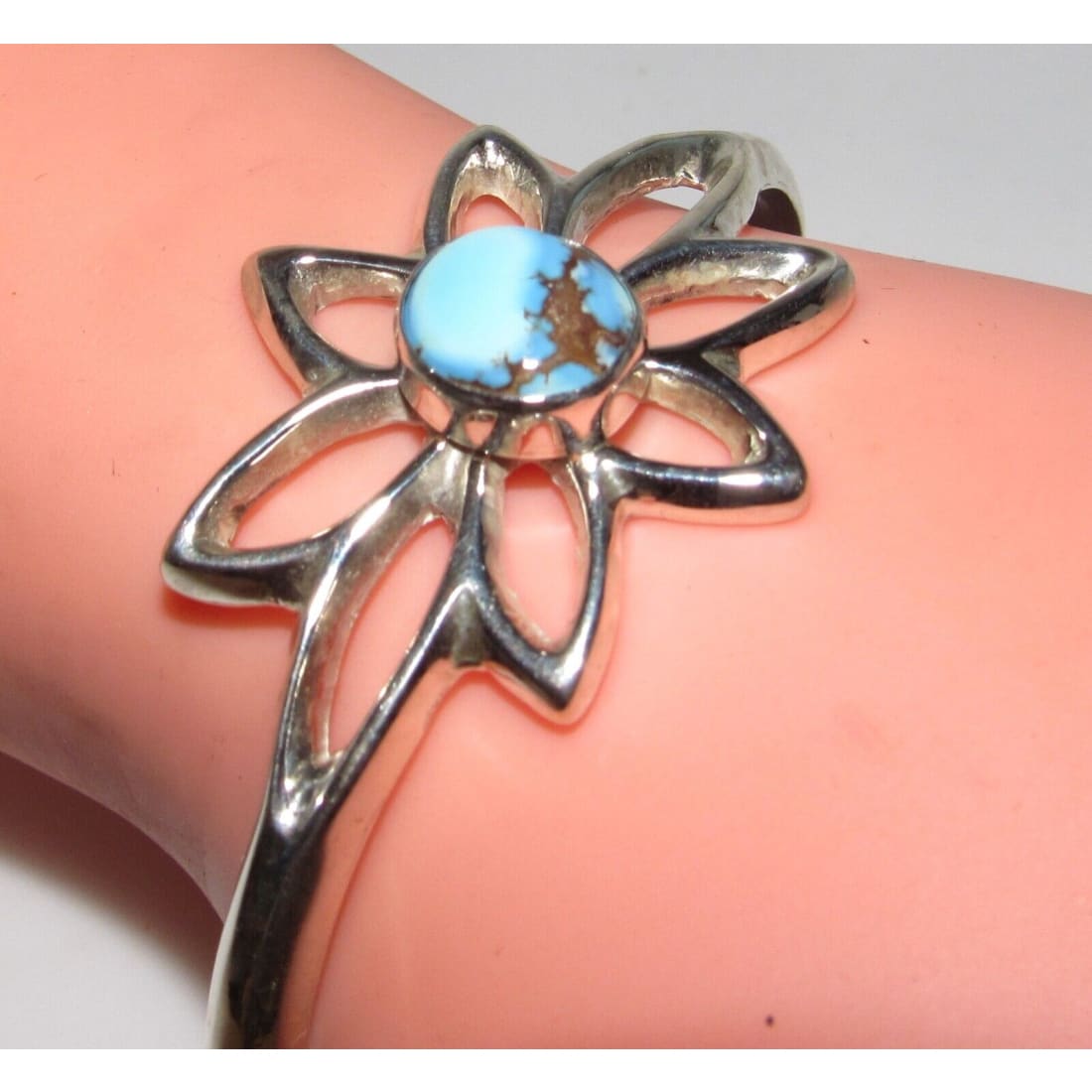 Navajo Sand Cast Silver Golden Hills Turquoise Cuff Bracelet
