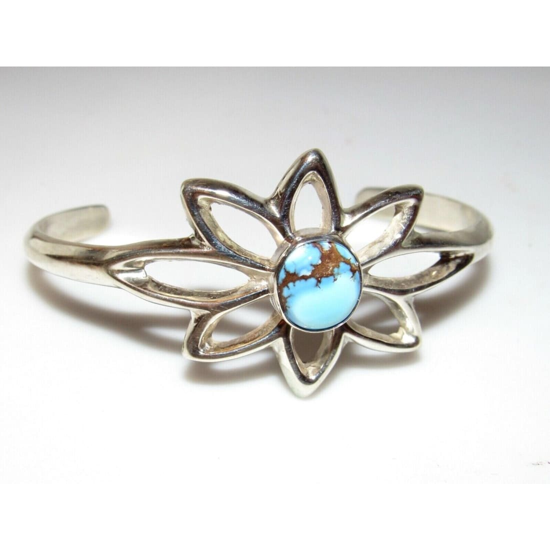 Navajo Sand Cast Silver Golden Hills Turquoise Cuff Bracelet