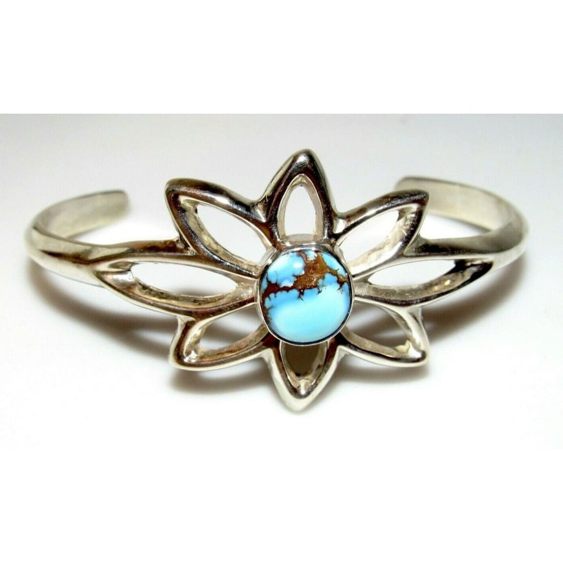Navajo Sand Cast Silver Golden Hills Turquoise Cuff Bracelet
