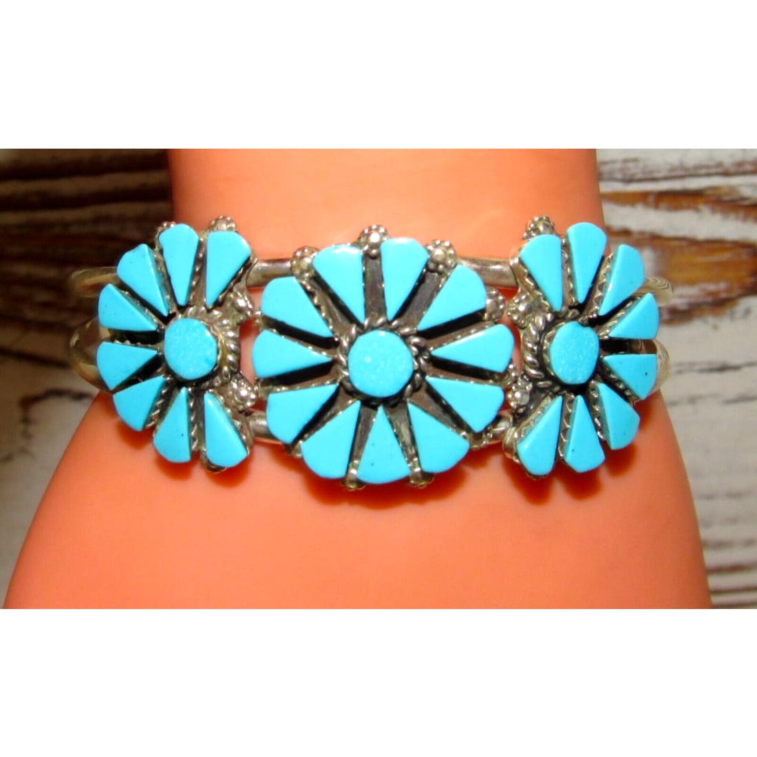 Navajo Sleeping Beauty Turquoise Cluster Cuff Bracelet 