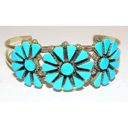 Navajo Sleeping Beauty Turquoise Cluster Cuff Bracelet 