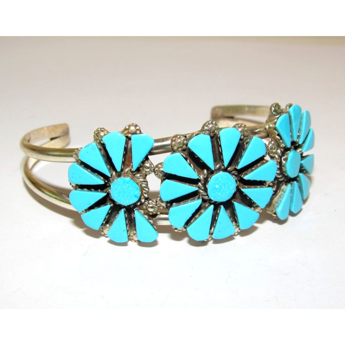 Navajo Sleeping Beauty Turquoise Cluster Cuff Bracelet 
