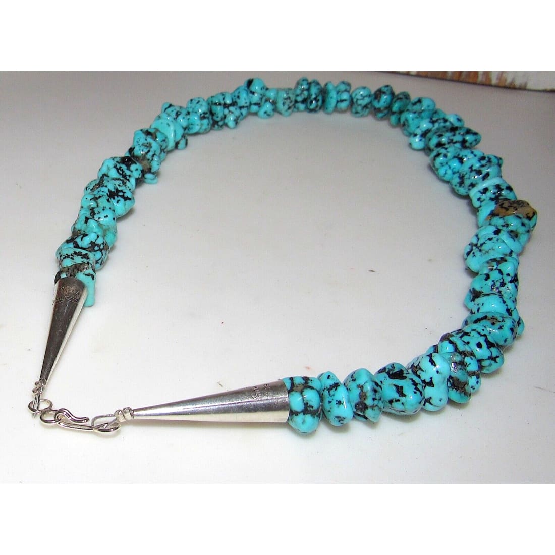 Navajo Sleeping Beauty Turquoise Nugget Necklace 18 Sterling