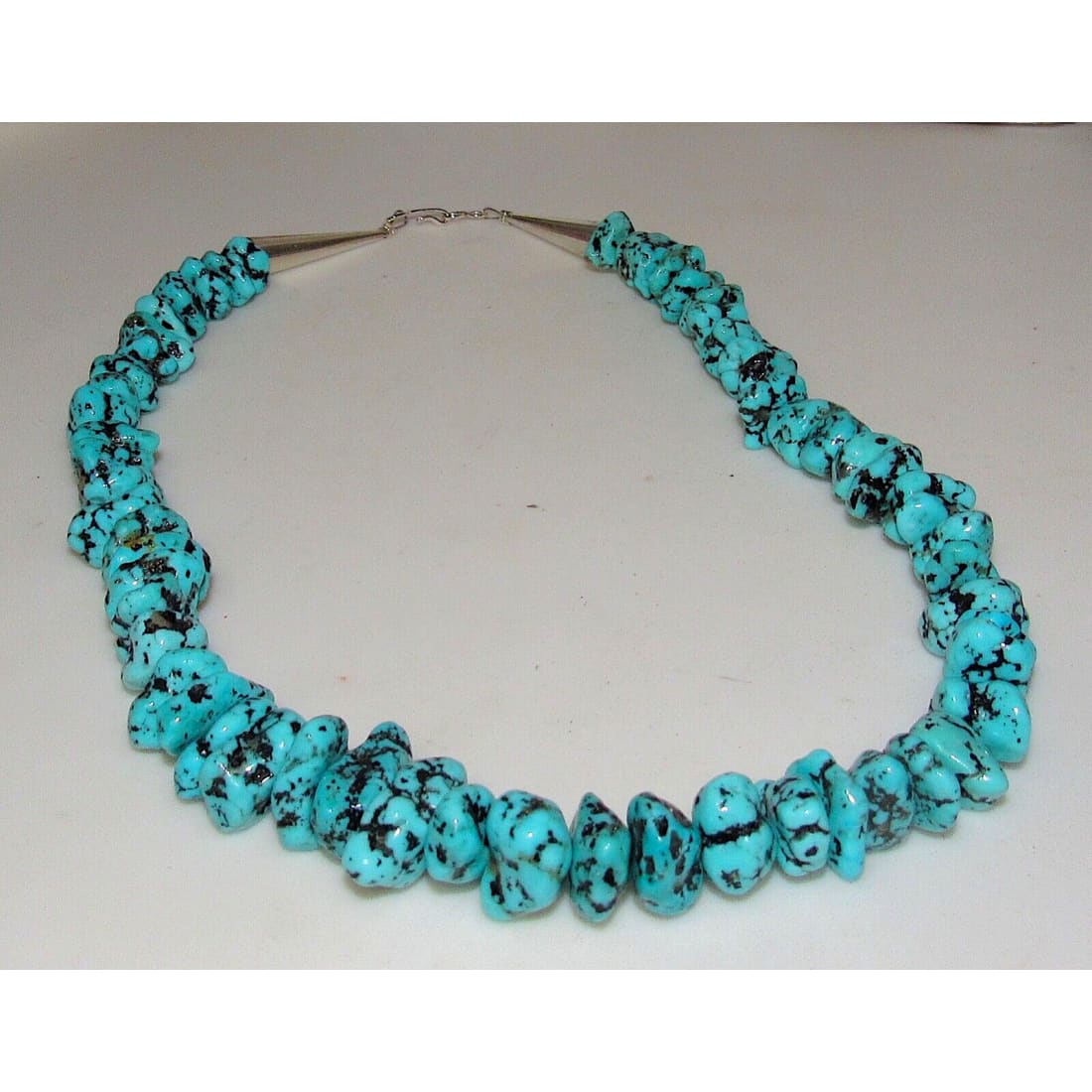 Navajo Sleeping Beauty Turquoise Nugget Necklace 18 Sterling