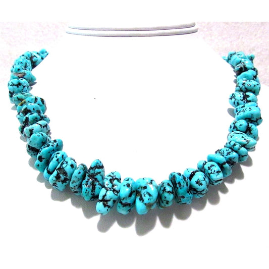 Navajo Sleeping Beauty Turquoise Nugget Necklace 18 Sterling