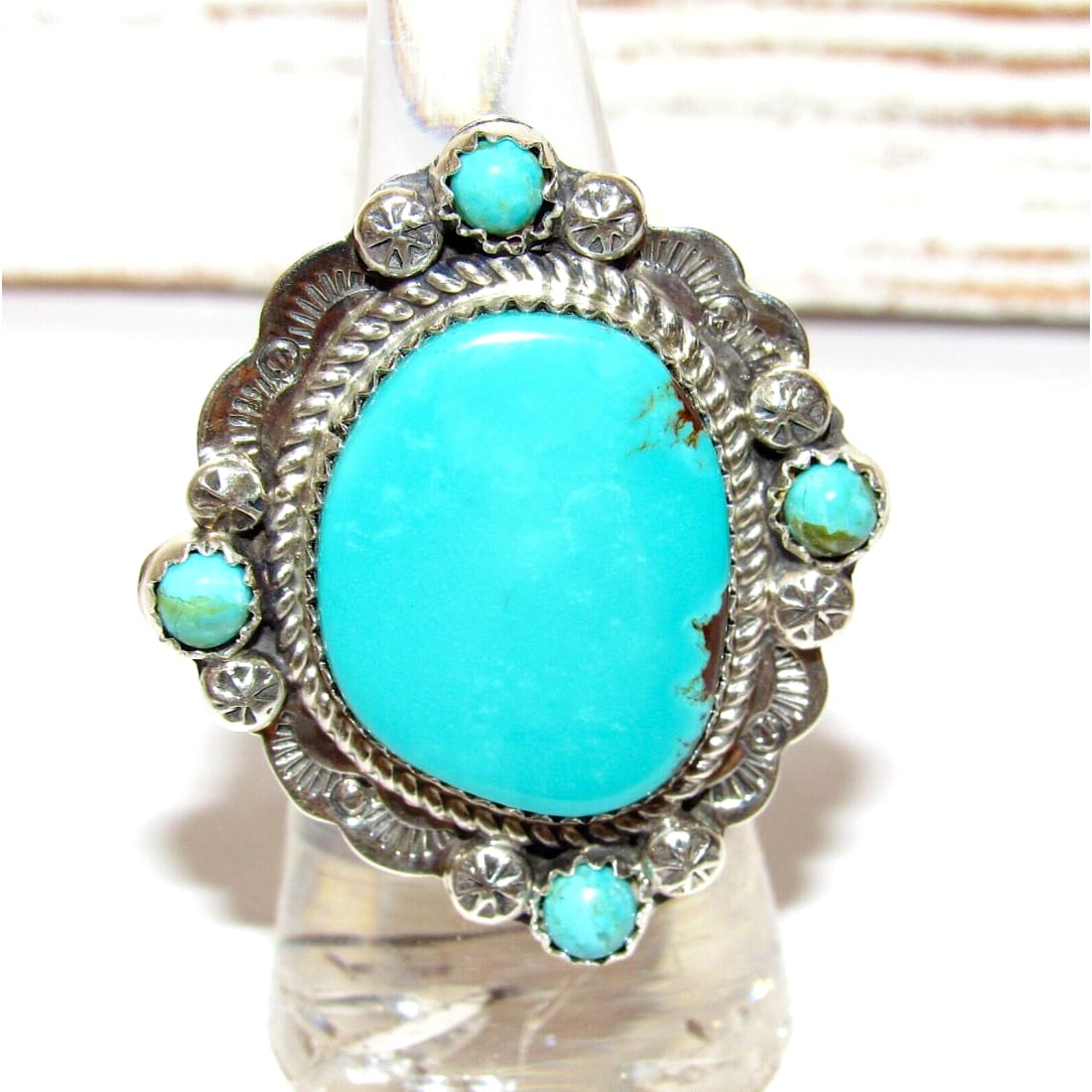 Navajo Sleeping Beauty Turquoise Ring Sz 7 Sterling Silver 