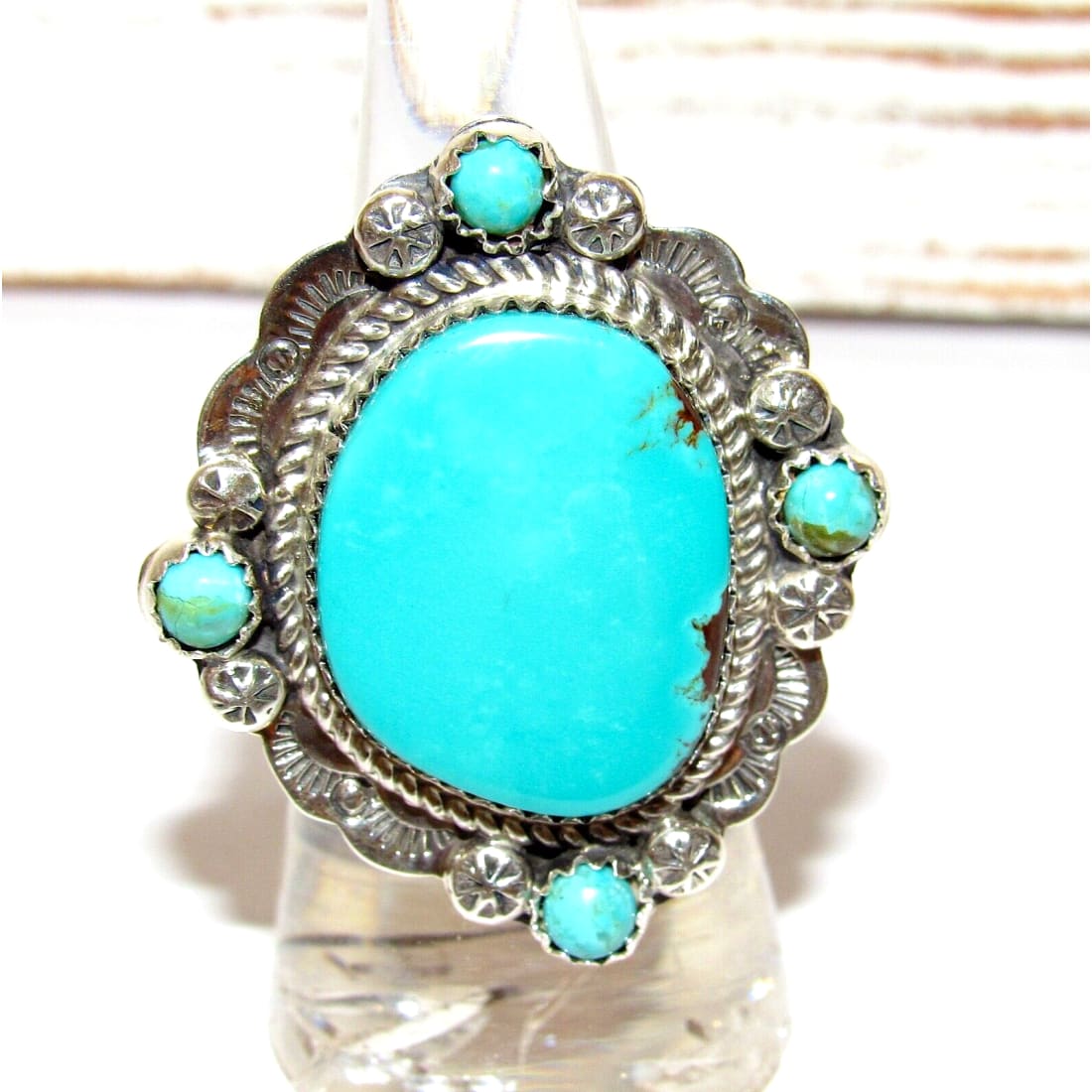 Navajo Sleeping Beauty Turquoise Ring Sz 7 Sterling Silver 