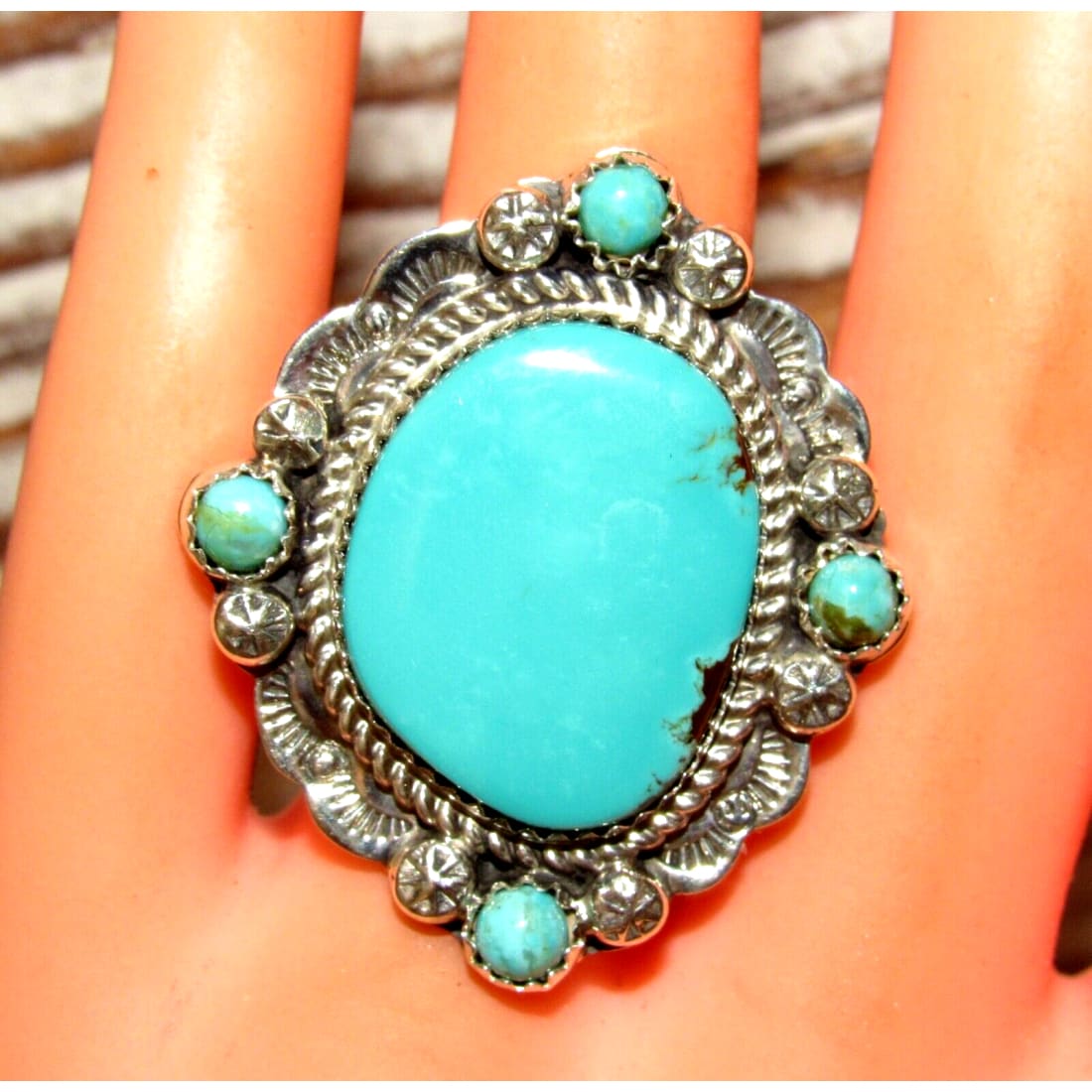 Navajo Sleeping Beauty Turquoise Ring Sz 7 Sterling Silver 
