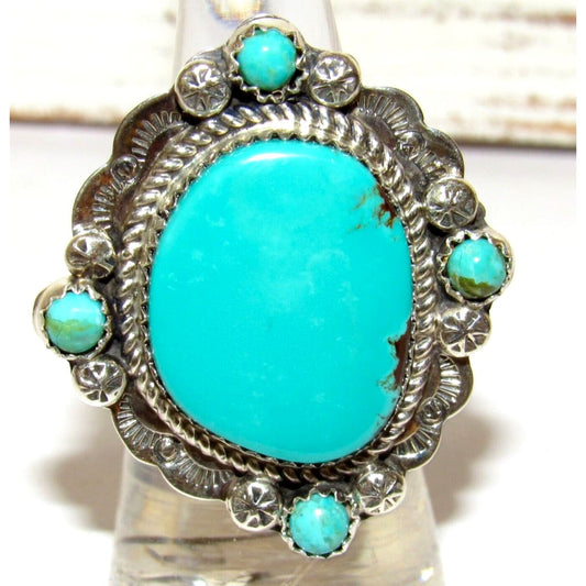 Navajo Sleeping Beauty Turquoise Ring Sz 7 Sterling Silver 
