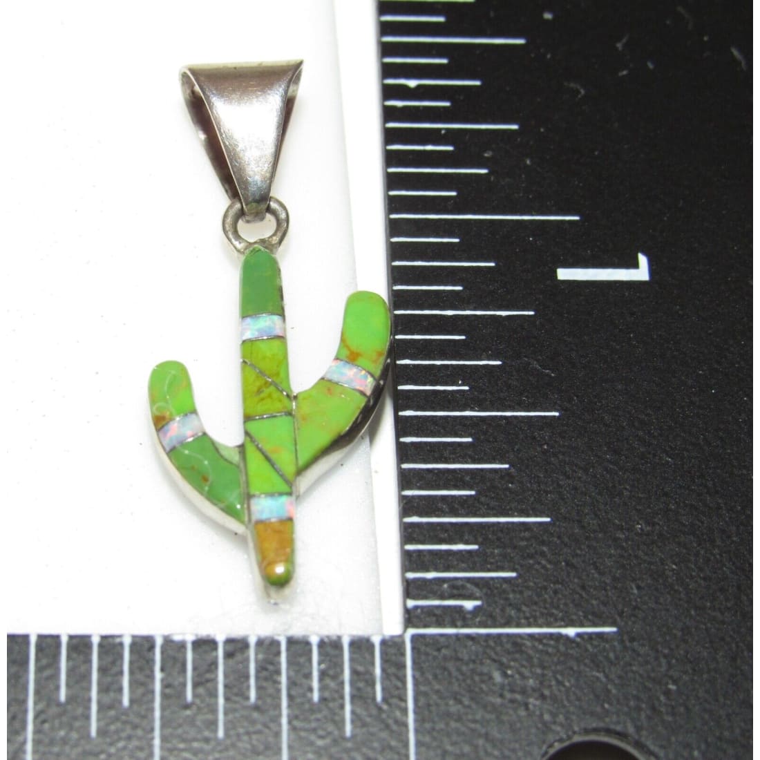 Navajo Small Reversible Cactus Pendant Charm Turquoise Opal 
