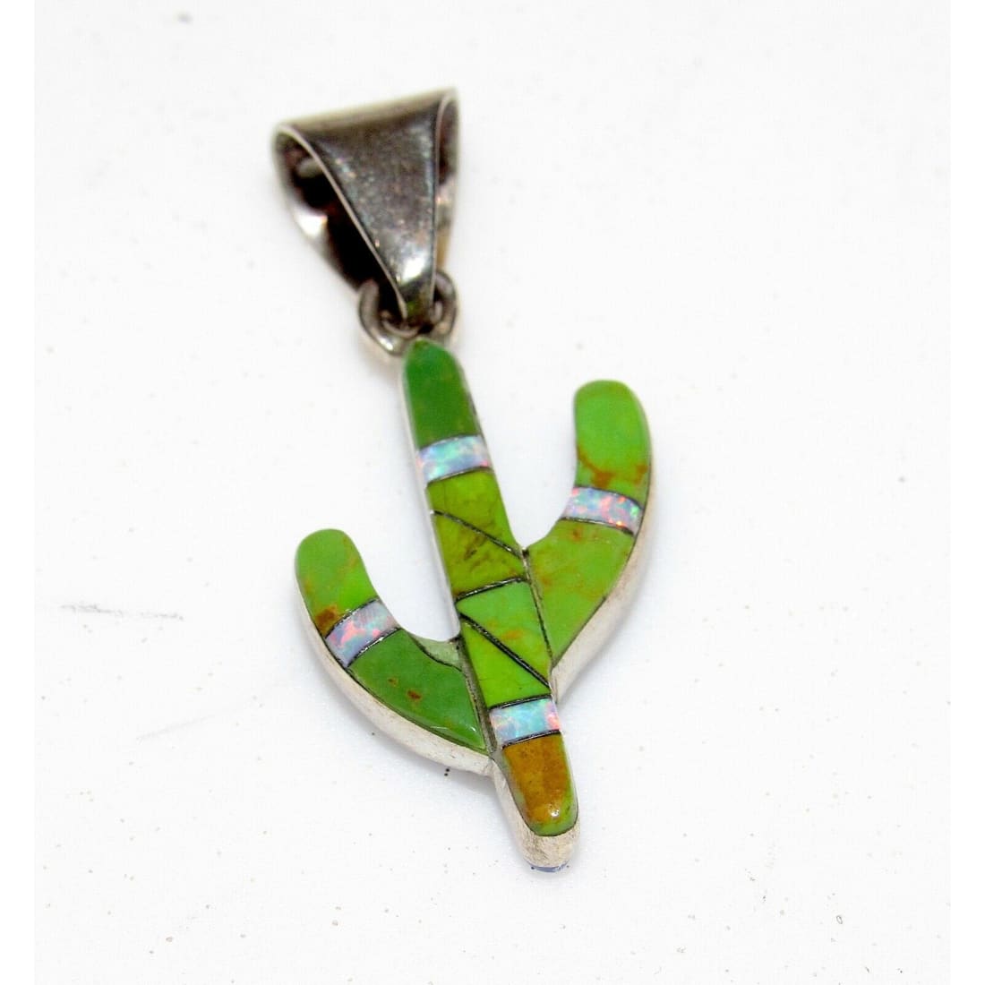Navajo Small Reversible Cactus Pendant Charm Turquoise Opal 