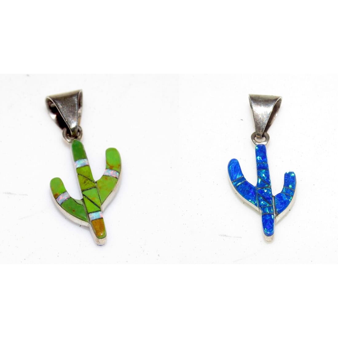 Navajo Small Reversible Cactus Pendant Charm Turquoise Opal 