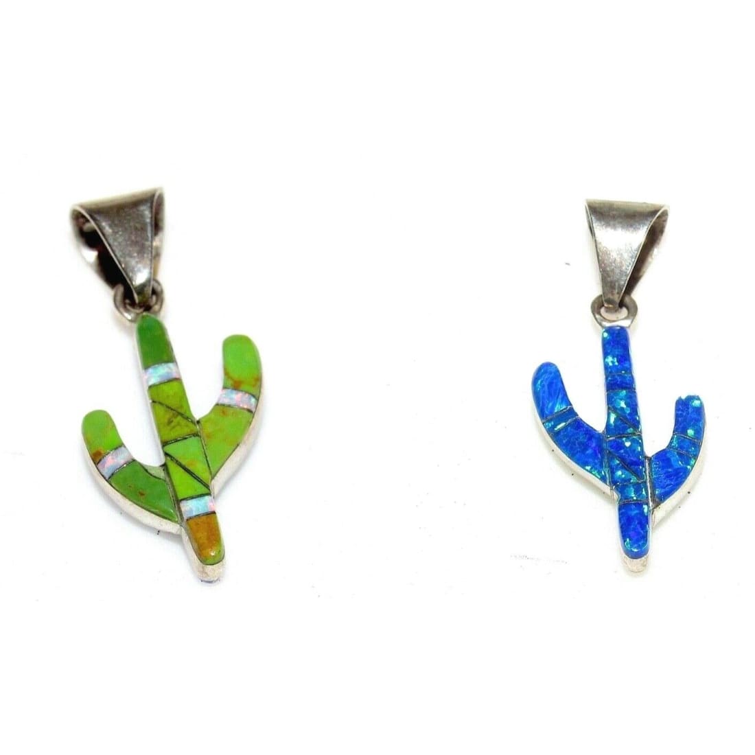 Navajo Small Reversible Cactus Pendant Charm Turquoise Opal 