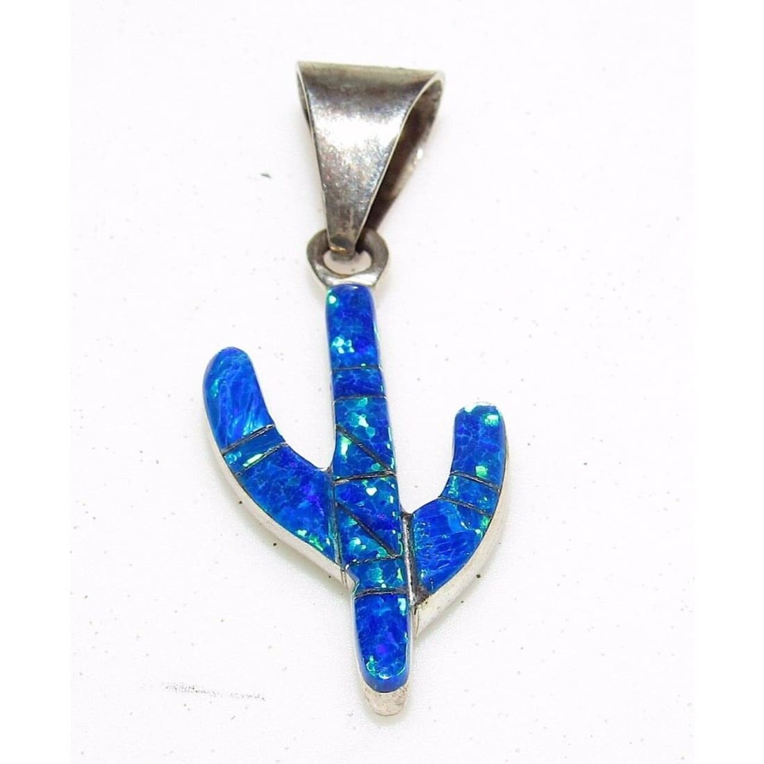 Navajo Small Reversible Cactus Pendant Charm Turquoise Opal 