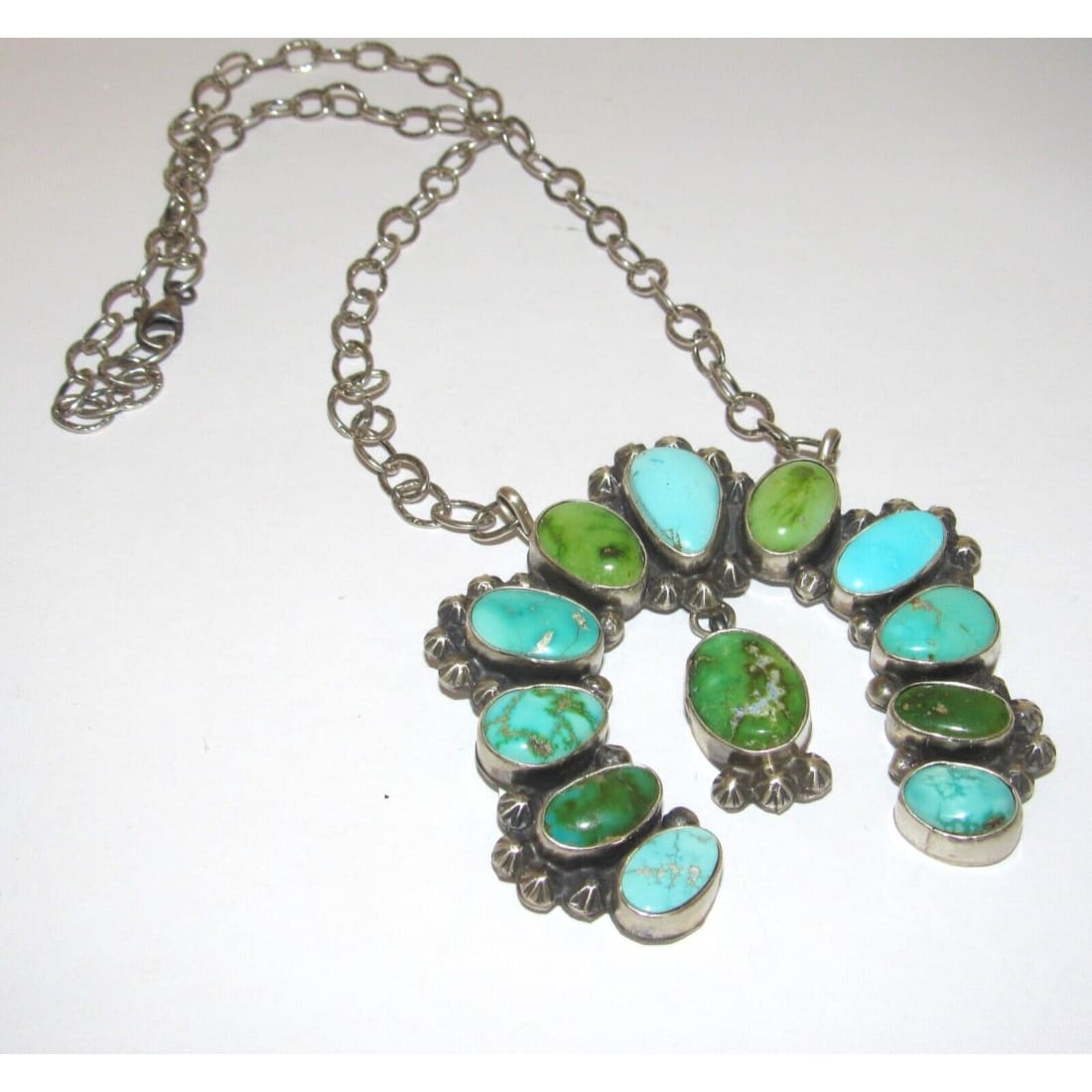 Navajo Sonoran Gold & Royston Turquoise Naja Necklace Squash