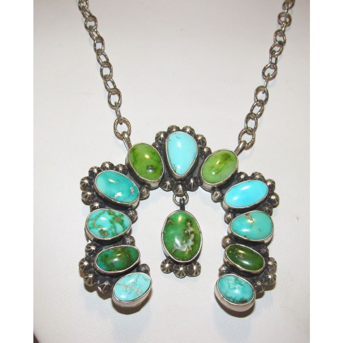 Navajo Sonoran Gold & Royston Turquoise Naja Necklace Squash