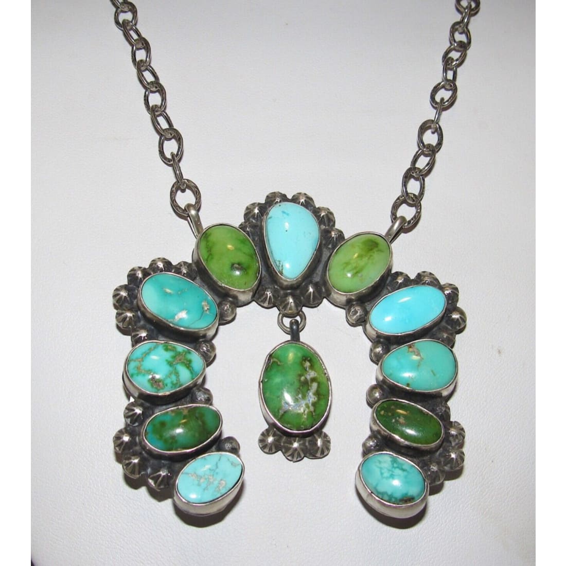 Navajo Sonoran Gold & Royston Turquoise Naja Necklace Squash
