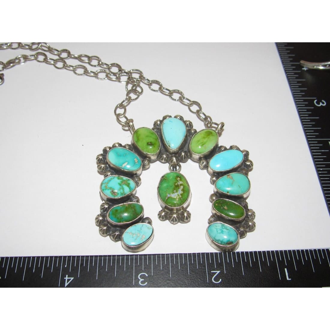 Navajo Sonoran Gold & Royston Turquoise Naja Necklace Squash