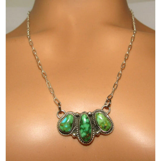 Navajo Sonoran Gold Turquoise Cluster Bar Necklace Sterling
