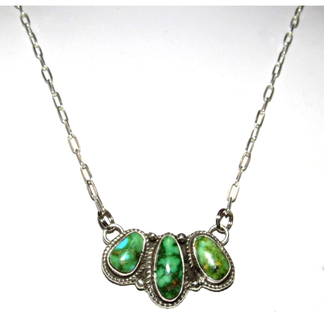 Navajo Sonoran Gold Turquoise Cluster Bar Necklace Sterling