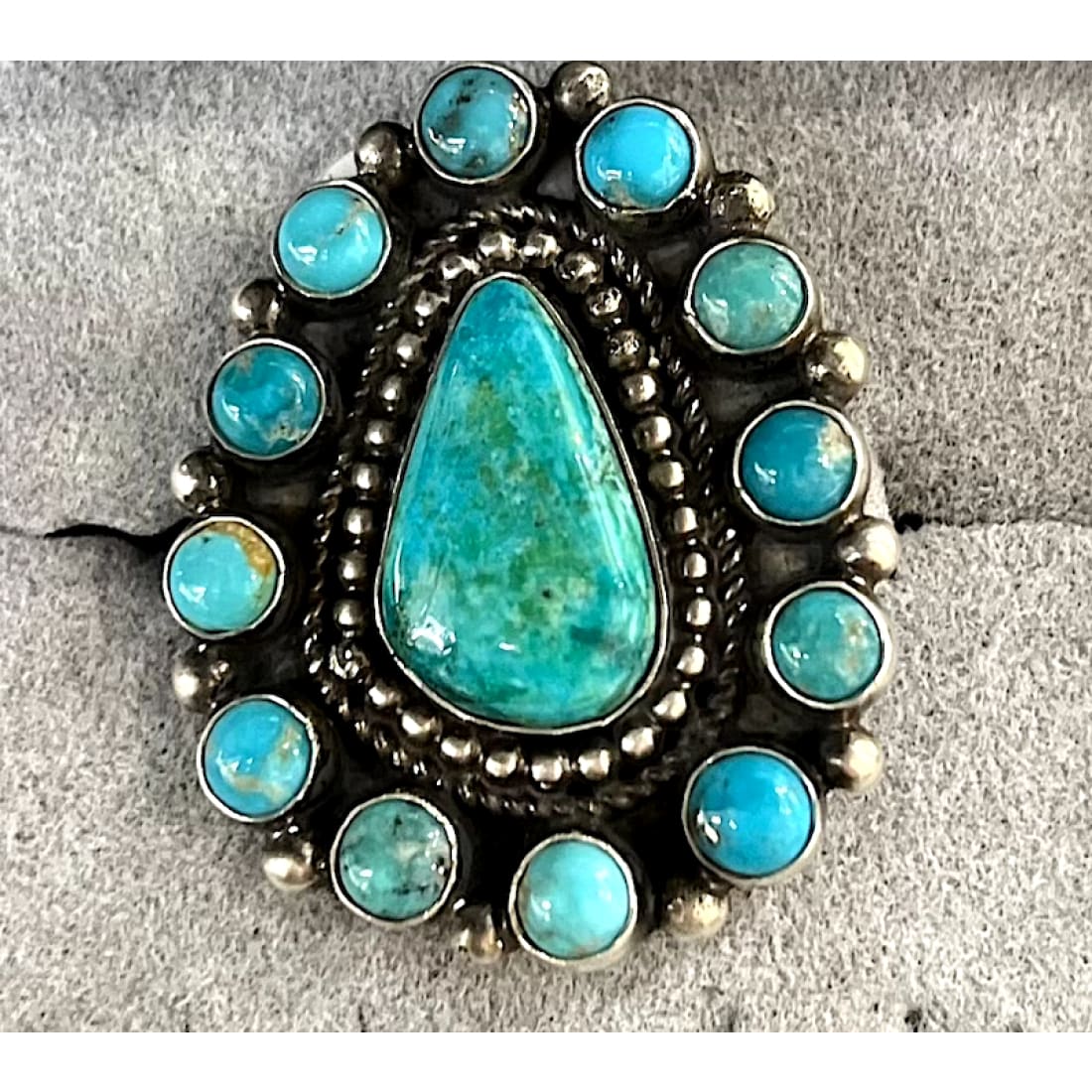 Navajo Sonoran Gold Turquoise Cluster Ring Sterling Silver