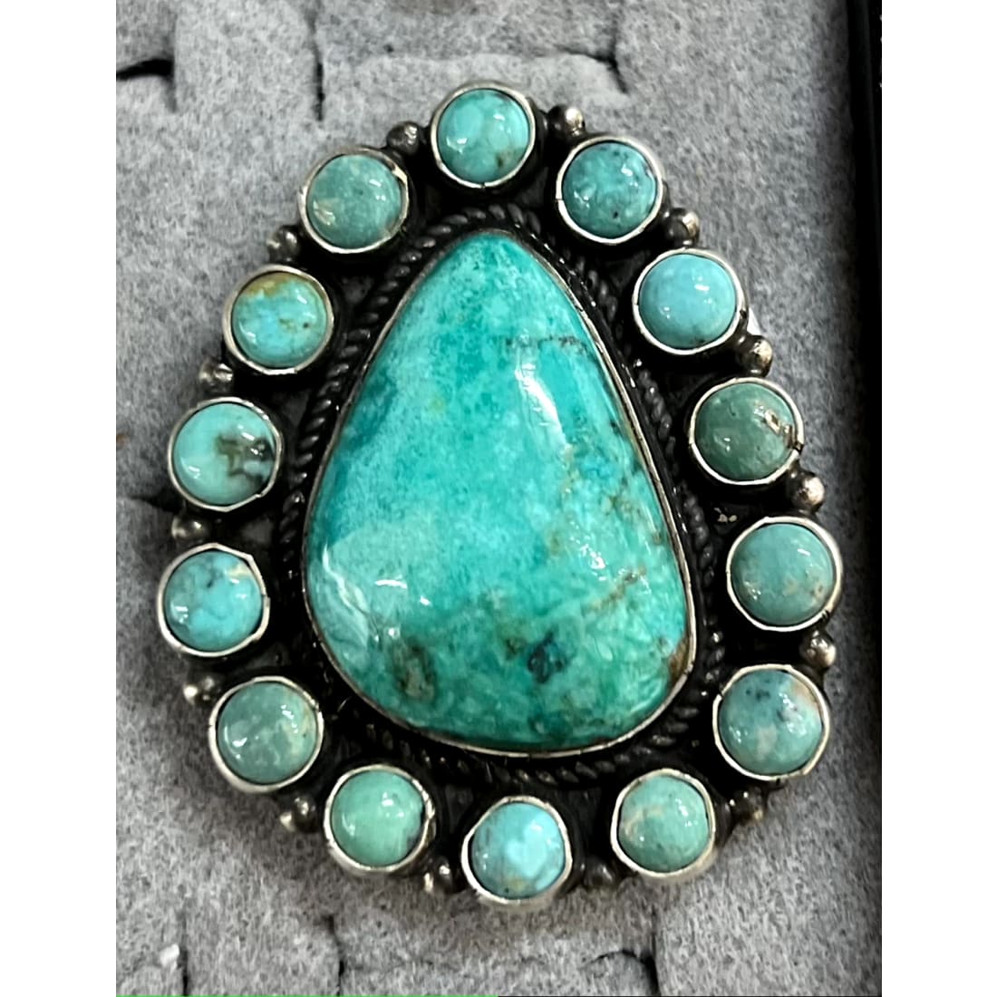 Navajo Sonoran Gold Turquoise Cluster Ring Sterling Silver