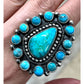 Navajo Sonoran Gold Turquoise Cluster Ring Sterling Silver