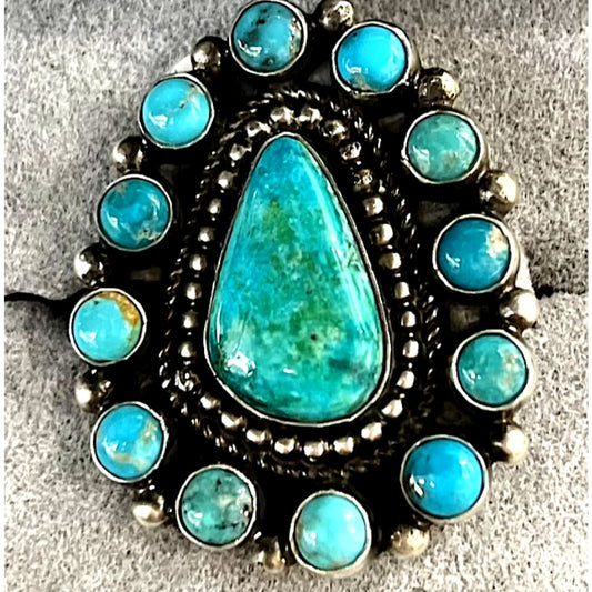 Navajo Sonoran Gold Turquoise Cluster Ring Sterling Silver