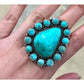 Navajo Sonoran Gold Turquoise Cluster Ring Sterling Silver