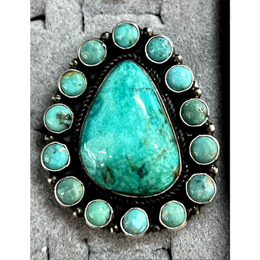 Navajo Sonoran Gold Turquoise Cluster Ring Sterling Silver