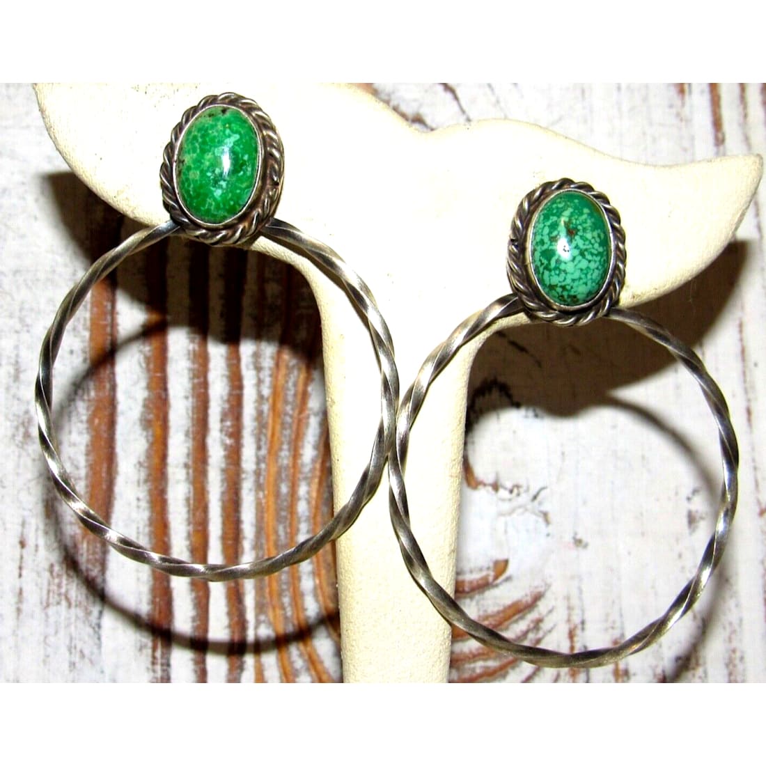 Navajo Sonoran Gold Turquoise Hoop Earrings Sterling Silver 