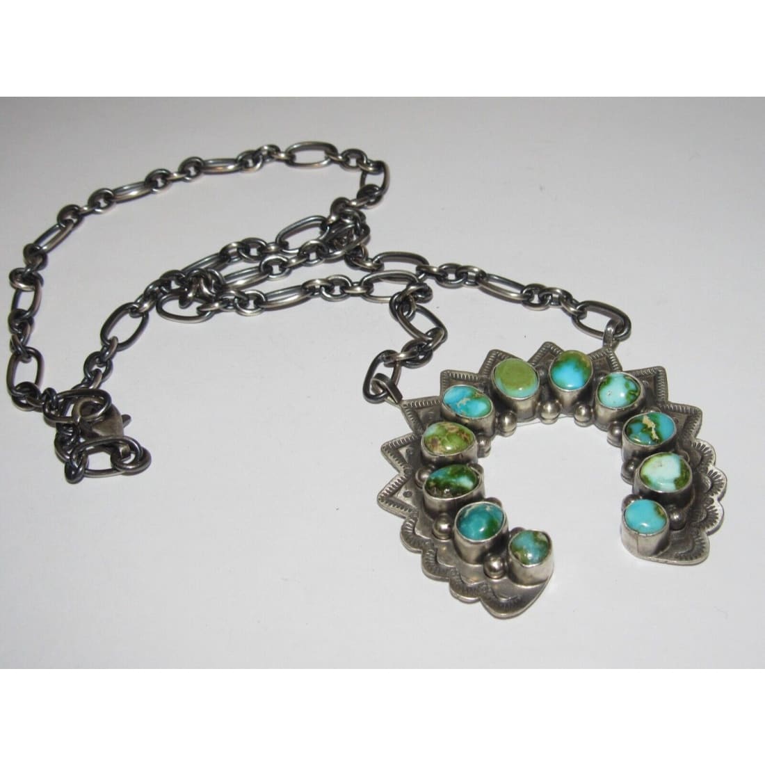 Navajo Sonoran Gold Turquoise Naja Necklace Squash Blossom 