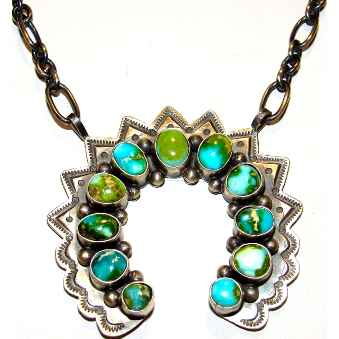 Navajo Sonoran Gold Turquoise Naja Necklace Squash Blossom 