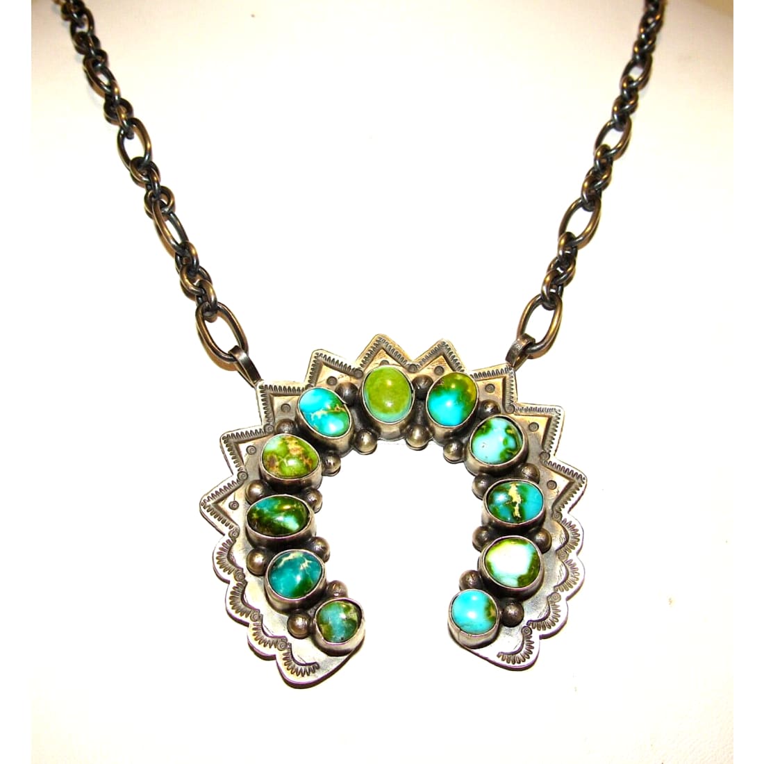 Navajo Sonoran Gold Turquoise Naja Necklace Squash Blossom 