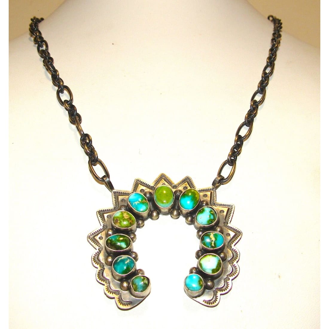 Navajo Sonoran Gold Turquoise Naja Necklace Squash Blossom 