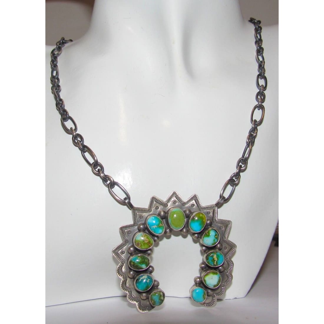 Navajo Sonoran Gold Turquoise Naja Necklace Squash Blossom 